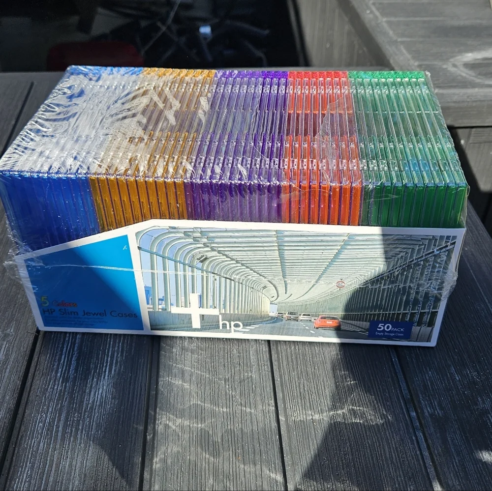 50 HP Multicolor Slimline Jewel Cases - New & Factory Sealed - Slim For CD DVD